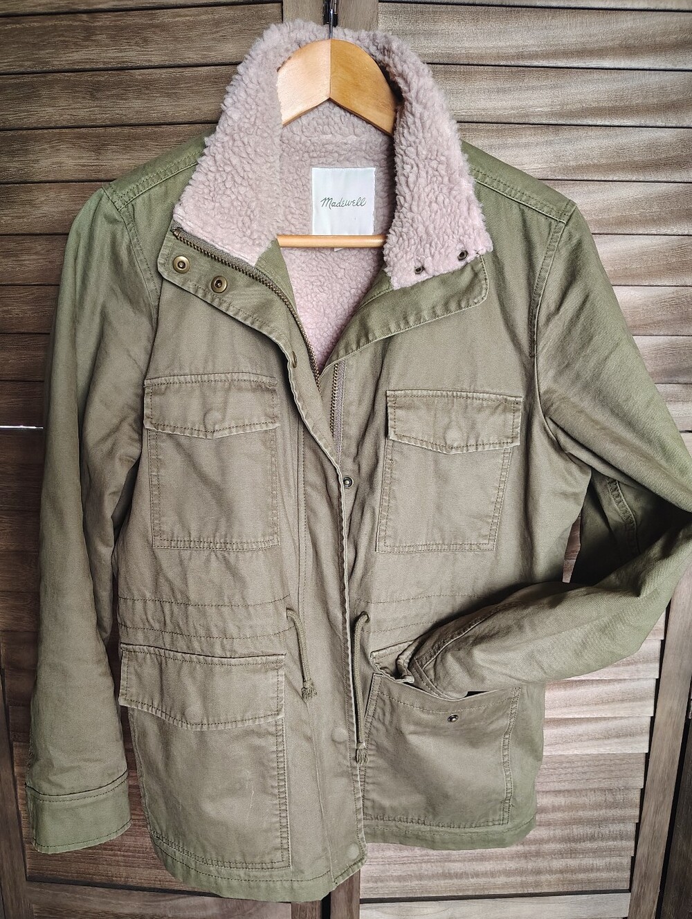 Madewell Lavender Sherpa Trimmed Olive Field Utility Jacket - Picture 2 of 9